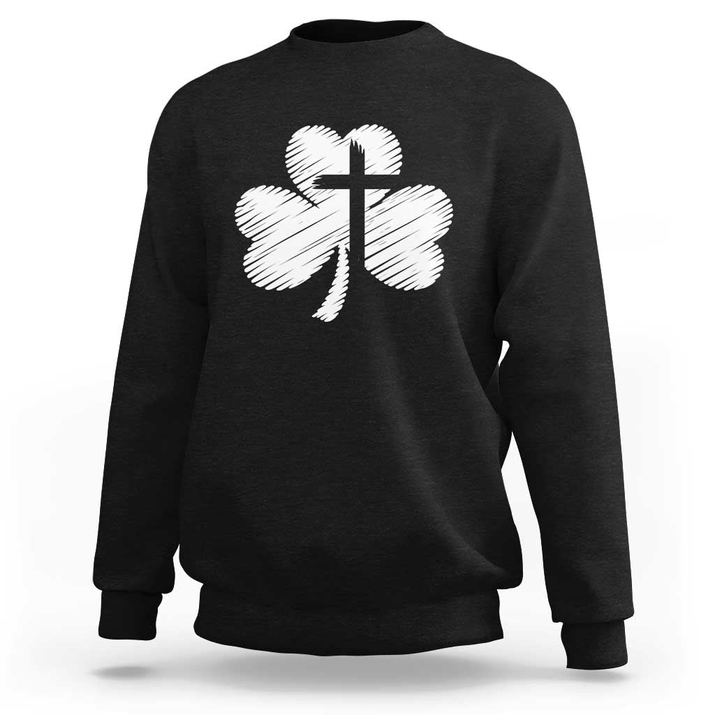 St Patricks Day Christian Religious Shamrock Cross Sweatshirt