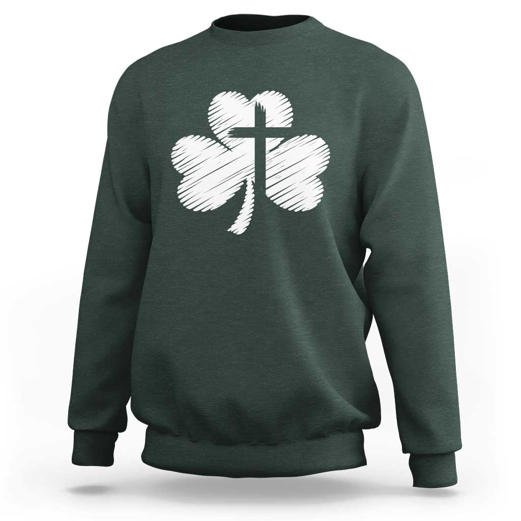 St Patricks Day Christian Religious Shamrock Cross Sweatshirt
