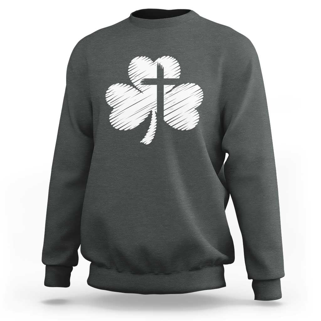 St Patricks Day Christian Religious Shamrock Cross Sweatshirt