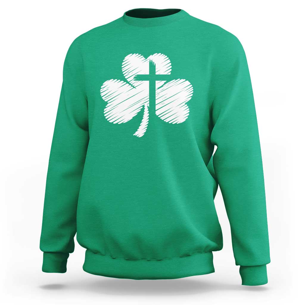 St Patricks Day Christian Religious Shamrock Cross Sweatshirt