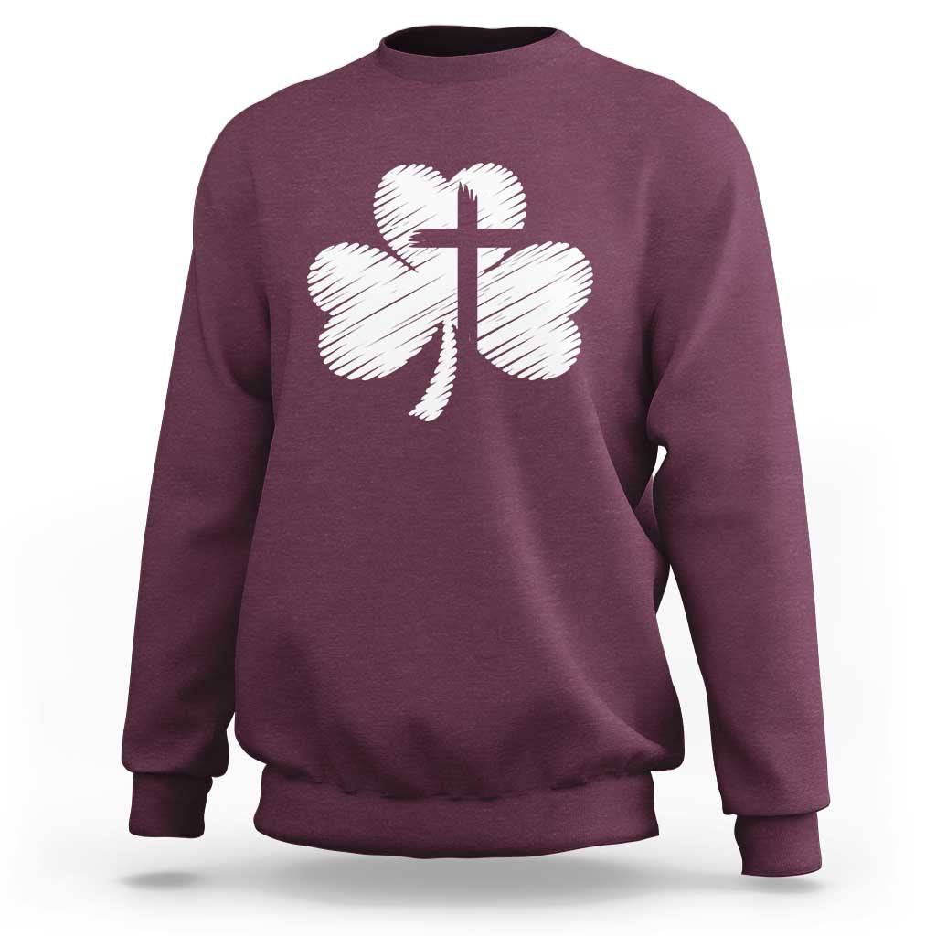 St Patricks Day Christian Religious Shamrock Cross Sweatshirt