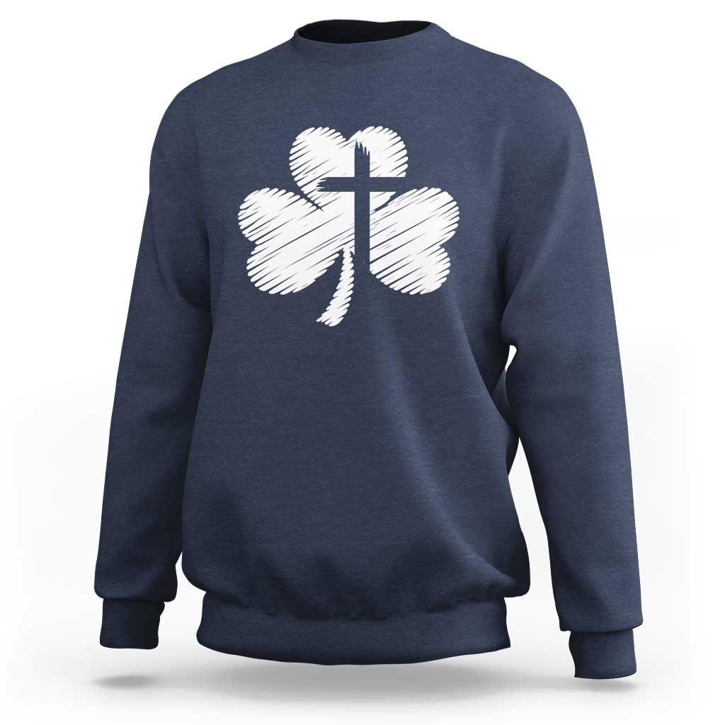 St Patricks Day Christian Religious Shamrock Cross Sweatshirt