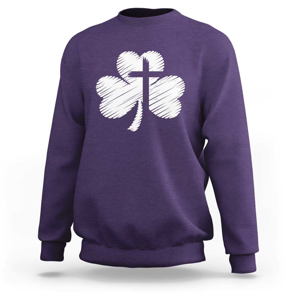 St Patricks Day Christian Religious Shamrock Cross Sweatshirt