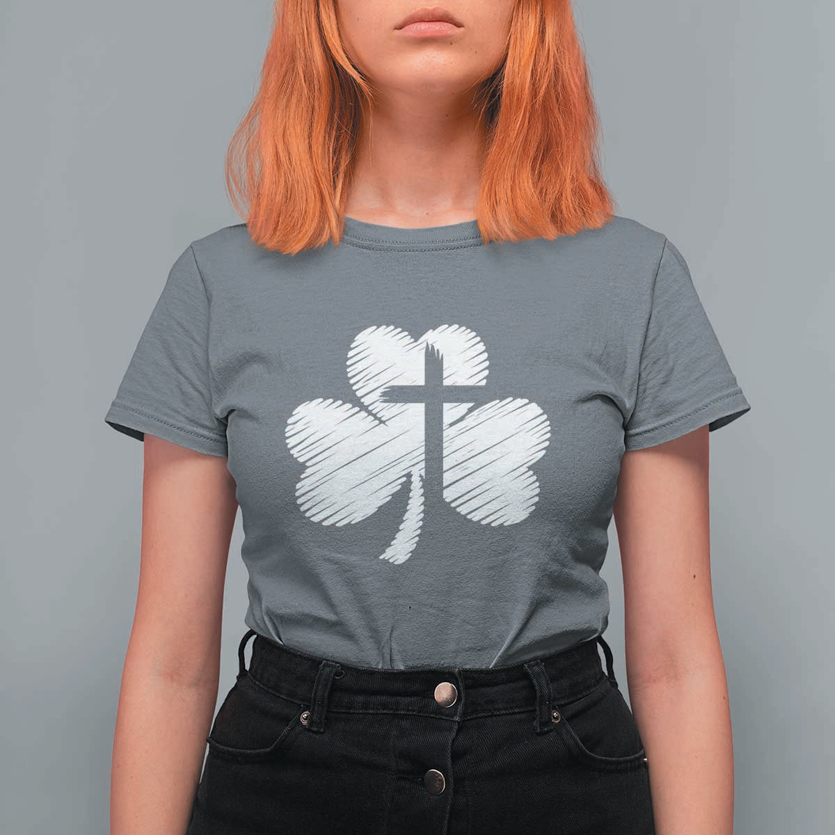 St Patricks Day Christian Religious Shamrock Cross T Shirt For Women