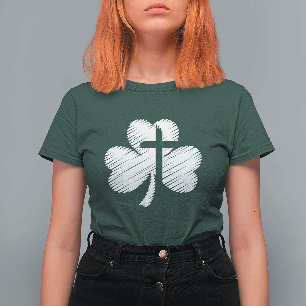St Patricks Day Christian Religious Shamrock Cross T Shirt For Women