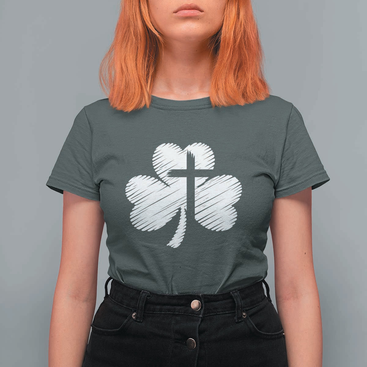 St Patricks Day Christian Religious Shamrock Cross T Shirt For Women