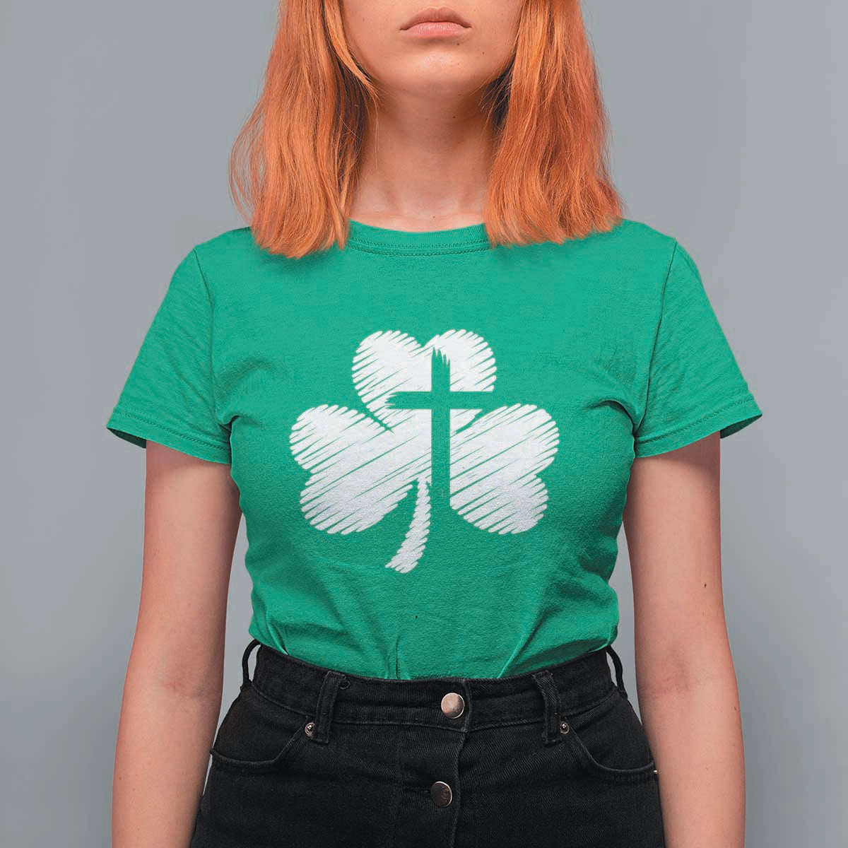 St Patricks Day Christian Religious Shamrock Cross T Shirt For Women