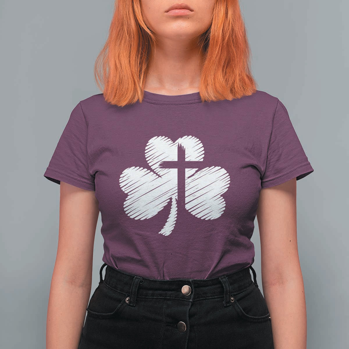 St Patricks Day Christian Religious Shamrock Cross T Shirt For Women