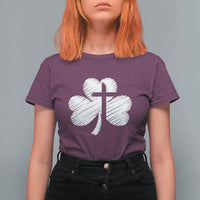 St Patricks Day Christian Religious Shamrock Cross T Shirt For Women