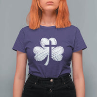 St Patricks Day Christian Religious Shamrock Cross T Shirt For Women