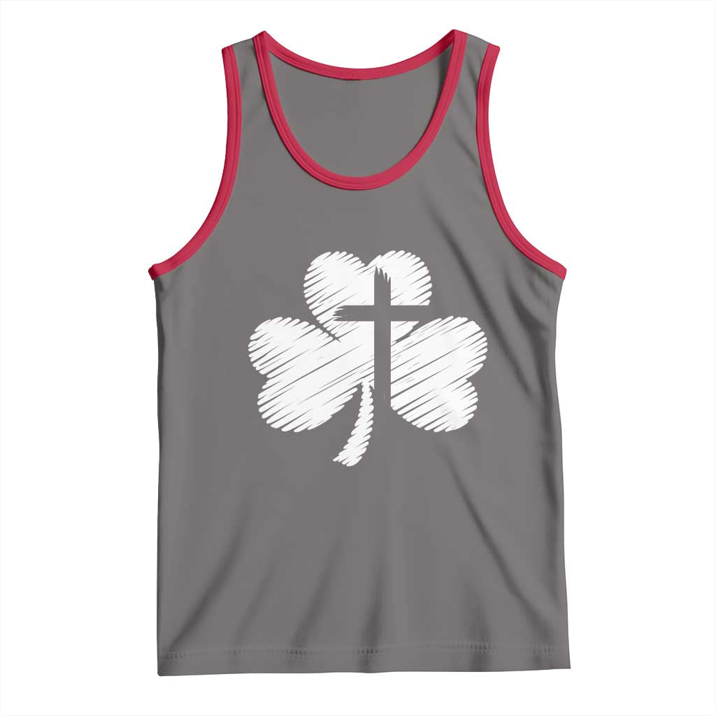 St Patricks Day Christian Religious Shamrock Cross Tank Top
