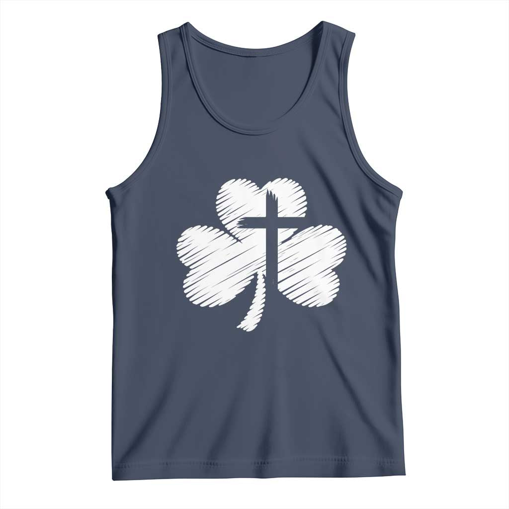 St Patricks Day Christian Religious Shamrock Cross Tank Top