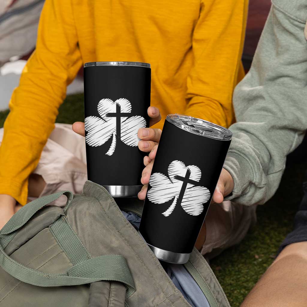 St Patricks Day Christian Religious Shamrock Cross Tumbler Cup