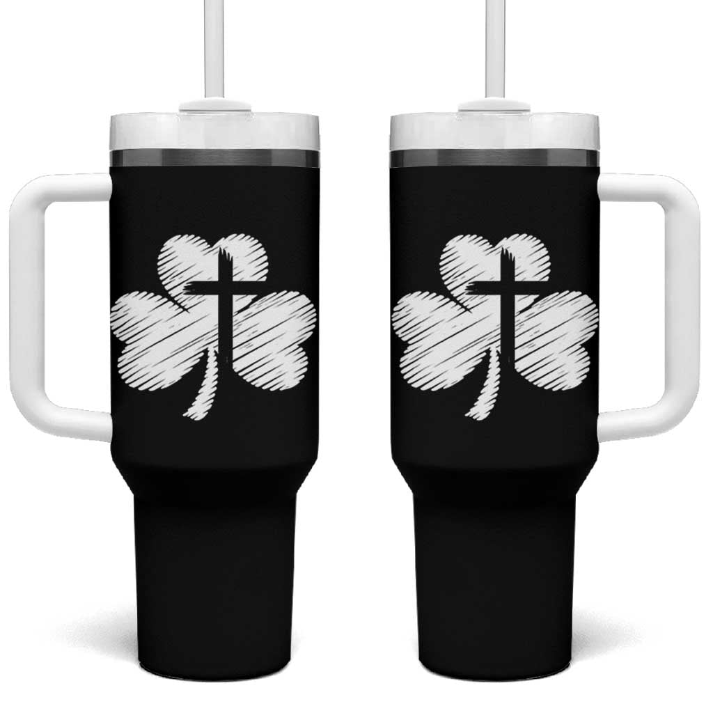 St Patricks Day Christian Religious Shamrock Cross Tumbler With Handle