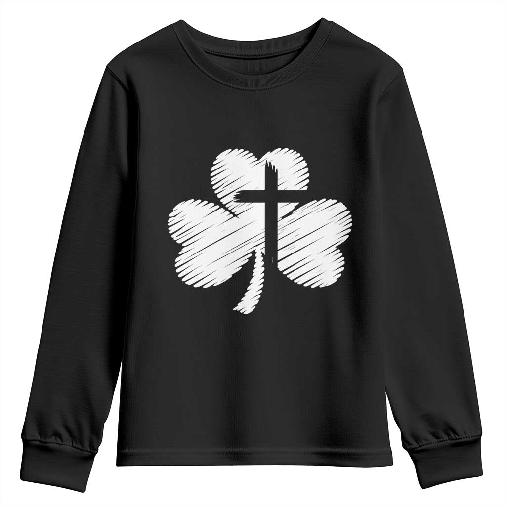 St Patricks Day Christian Religious Shamrock Cross Youth Sweatshirt