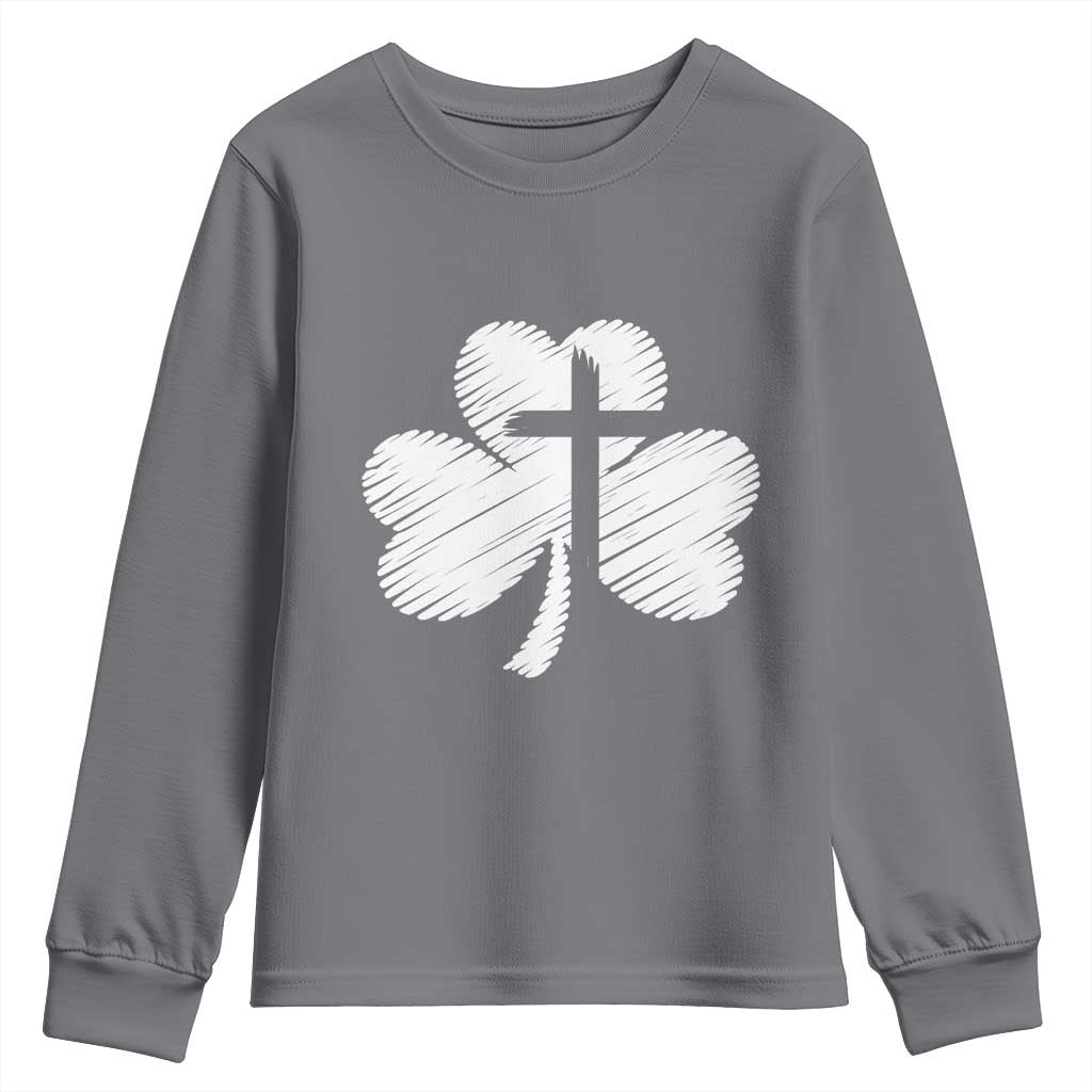 St Patricks Day Christian Religious Shamrock Cross Youth Sweatshirt