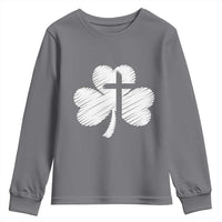 St Patricks Day Christian Religious Shamrock Cross Youth Sweatshirt