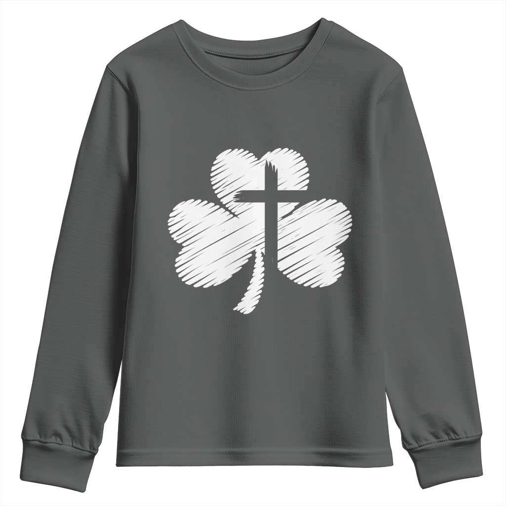 St Patricks Day Christian Religious Shamrock Cross Youth Sweatshirt