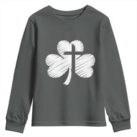 St Patricks Day Christian Religious Shamrock Cross Youth Sweatshirt