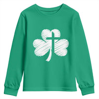 St Patricks Day Christian Religious Shamrock Cross Youth Sweatshirt