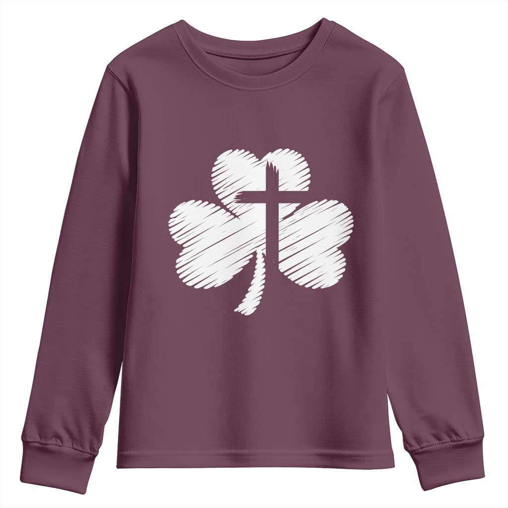 St Patricks Day Christian Religious Shamrock Cross Youth Sweatshirt