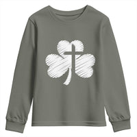 St Patricks Day Christian Religious Shamrock Cross Youth Sweatshirt