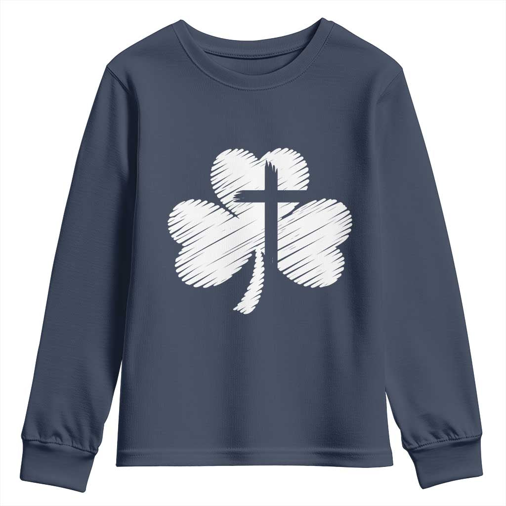 St Patricks Day Christian Religious Shamrock Cross Youth Sweatshirt