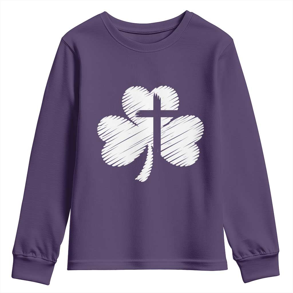 St Patricks Day Christian Religious Shamrock Cross Youth Sweatshirt