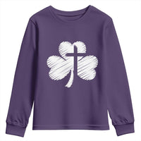 St Patricks Day Christian Religious Shamrock Cross Youth Sweatshirt
