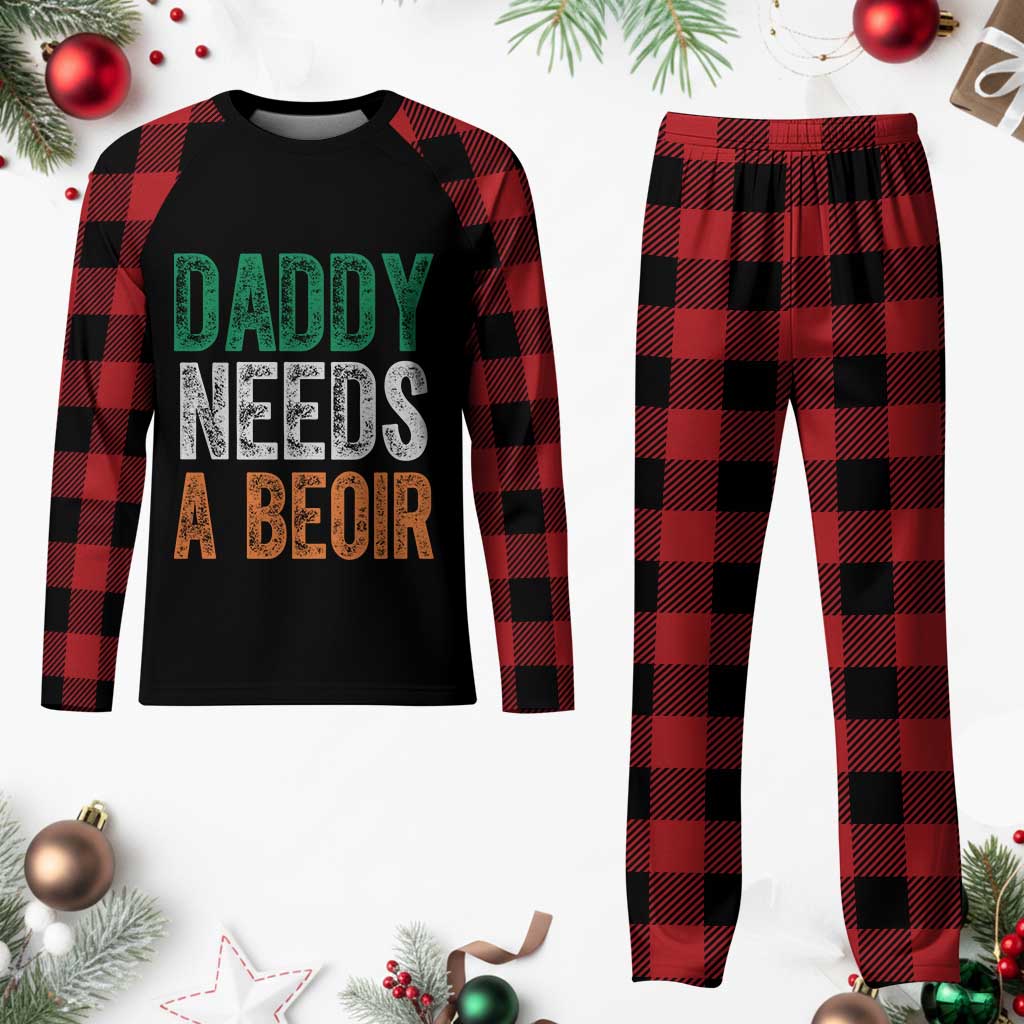 Funny Irish Beer Drinking Plaid Pajama Set Daddy Needs A Beoir Fathers Day