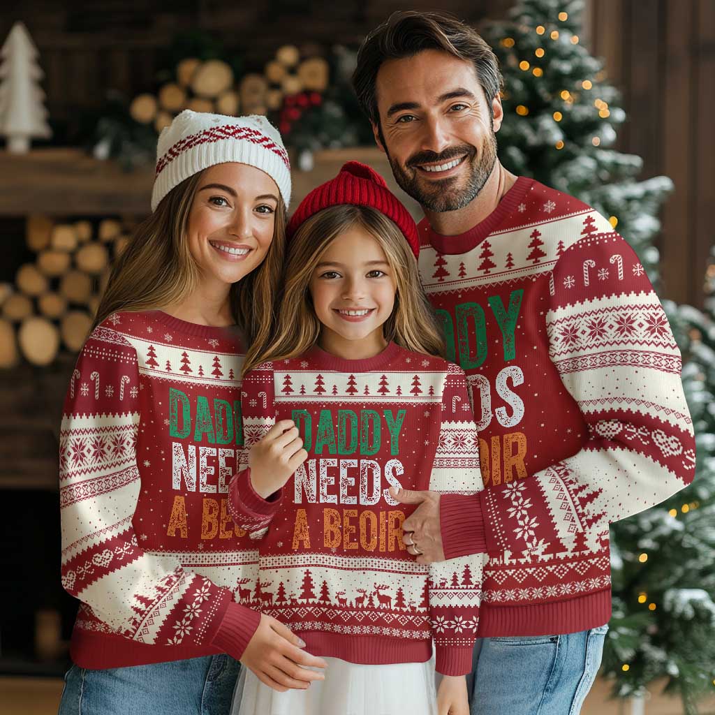 Funny Irish Beer Drinking Ugly Christmas Sweater Daddy Needs A Beoir Fathers Day