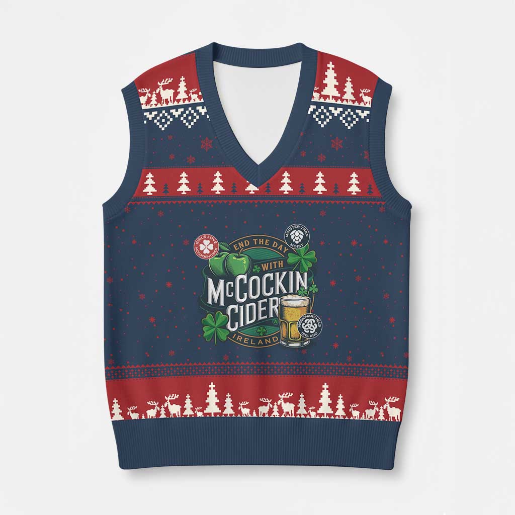 End The Day With McCockin Cider V-Neck Knit Sweater Vest Ireland Beer Lover St Patricks Day Humor