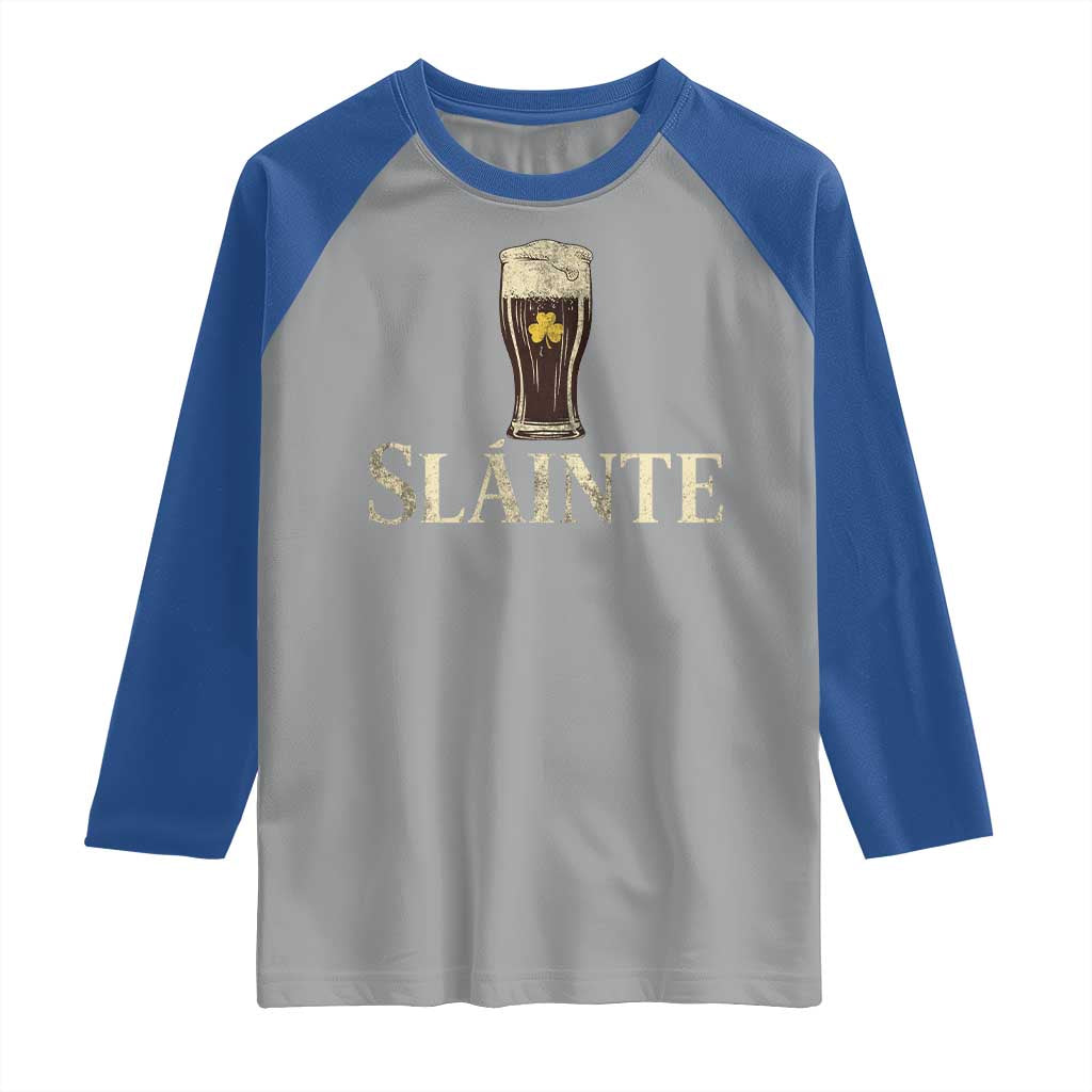 Funny Slainte Stout Beer Irish Drinking St Patricks Day Raglan Shirt