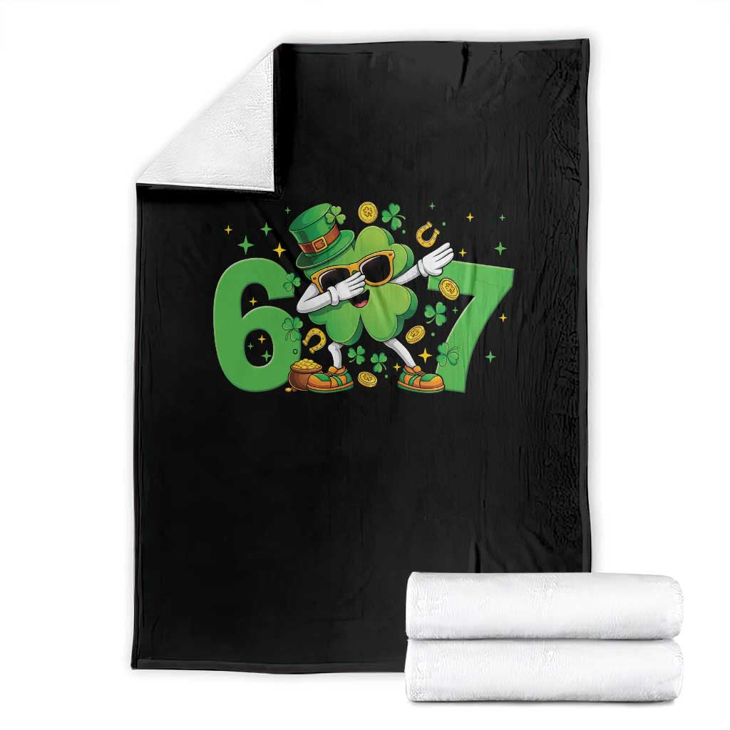 Funny Six Seven 67 St Patricks Day Dabbing Shamrock Throw Blanket
