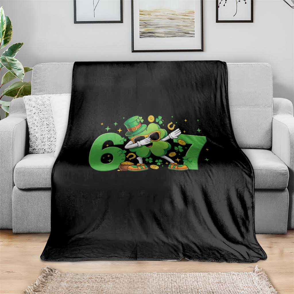 Funny Six Seven 67 St Patricks Day Dabbing Shamrock Throw Blanket