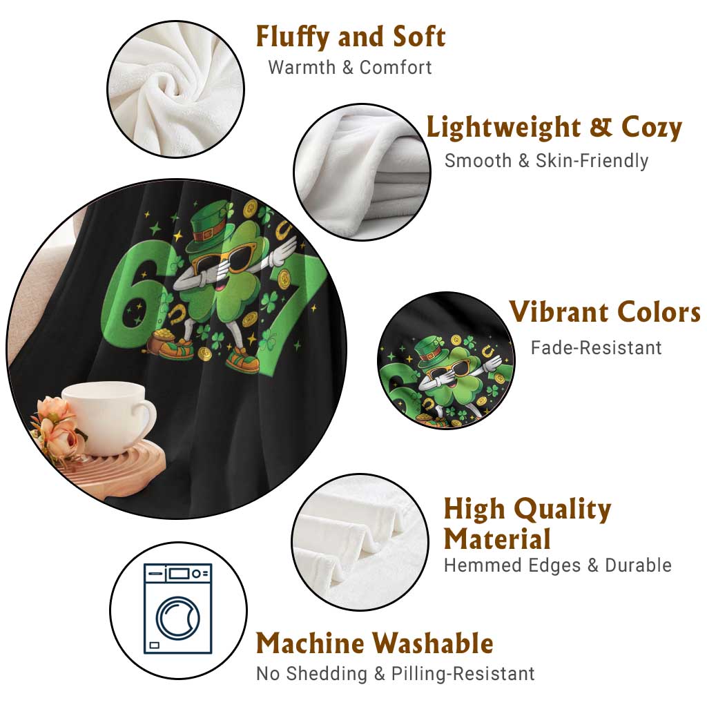 Funny Six Seven 67 St Patricks Day Dabbing Shamrock Throw Blanket