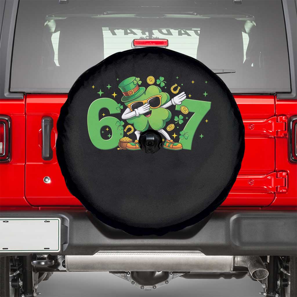 Funny Six Seven 67 St Patricks Day Dabbing Shamrock Spare Tire Cover