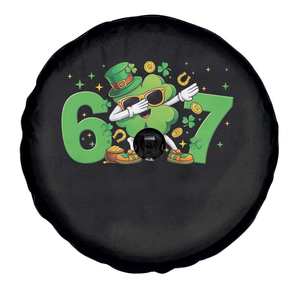 Funny Six Seven 67 St Patricks Day Dabbing Shamrock Spare Tire Cover
