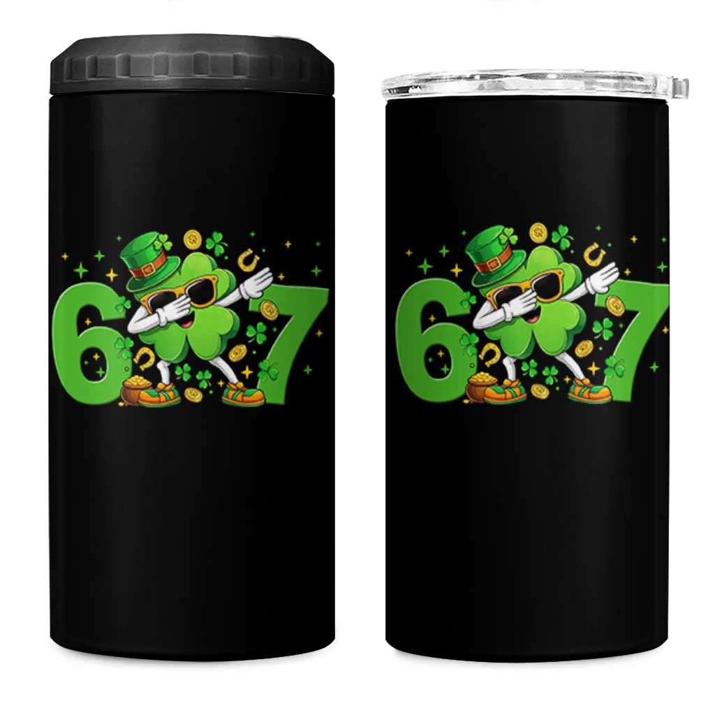 Funny Six Seven 67 St Patricks Day Dabbing Shamrock 4 in 1 Can Cooler Tumbler