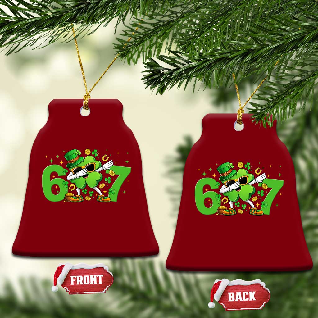 Funny Six Seven 67 St Patricks Day Dabbing Shamrock Ceramic Ornament