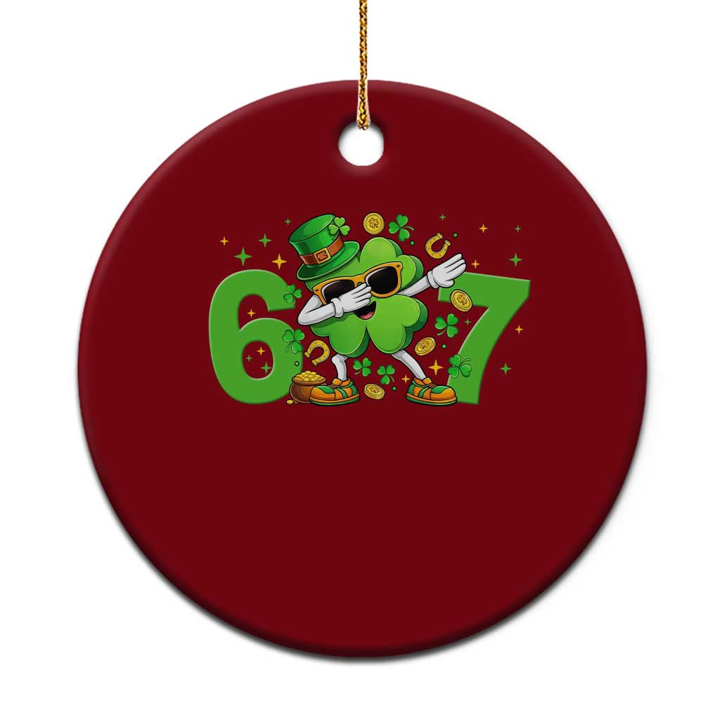 Funny Six Seven 67 St Patricks Day Dabbing Shamrock Ceramic Ornament