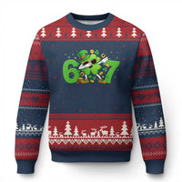 Funny Six Seven 67 St Patricks Day Dabbing Shamrock Ugly Christmas Sweater