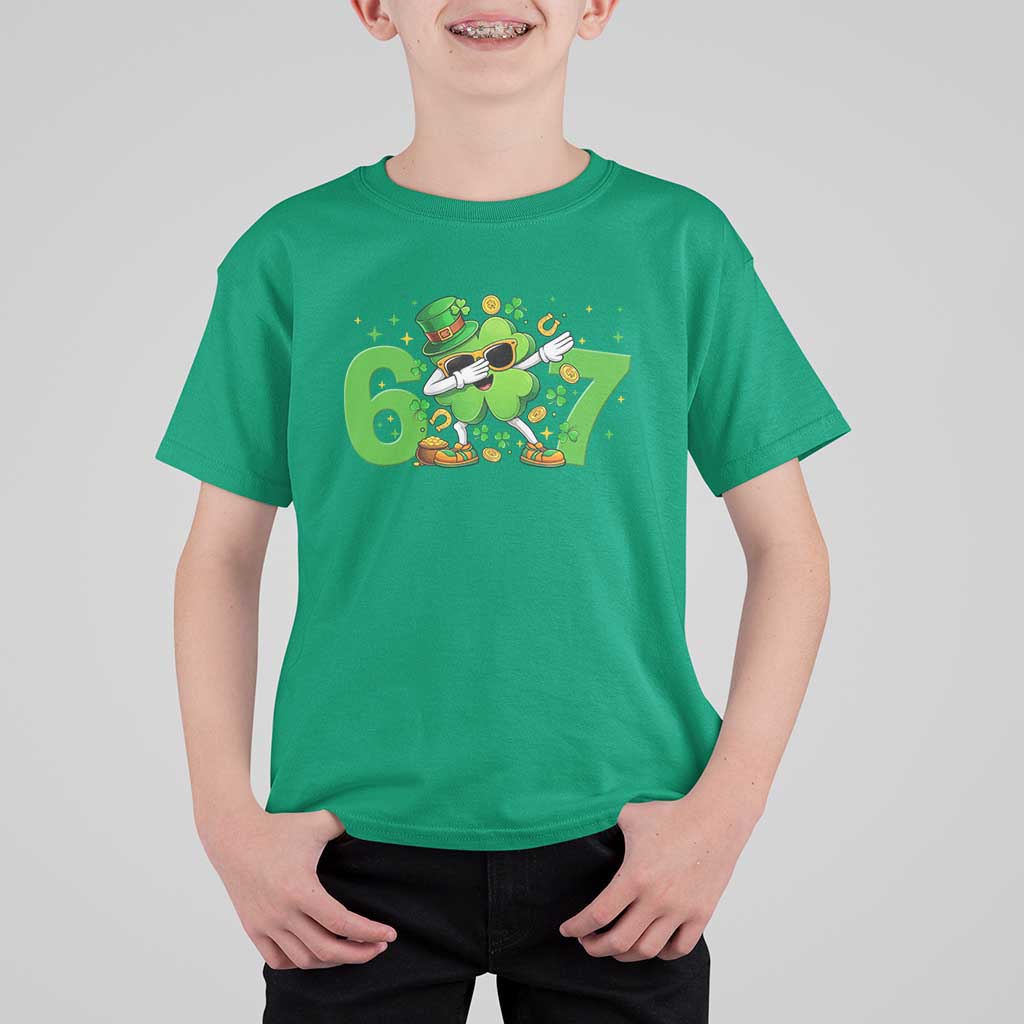 Funny Six Seven 67 St Patricks Day Dabbing Shamrock T Shirt For Kid