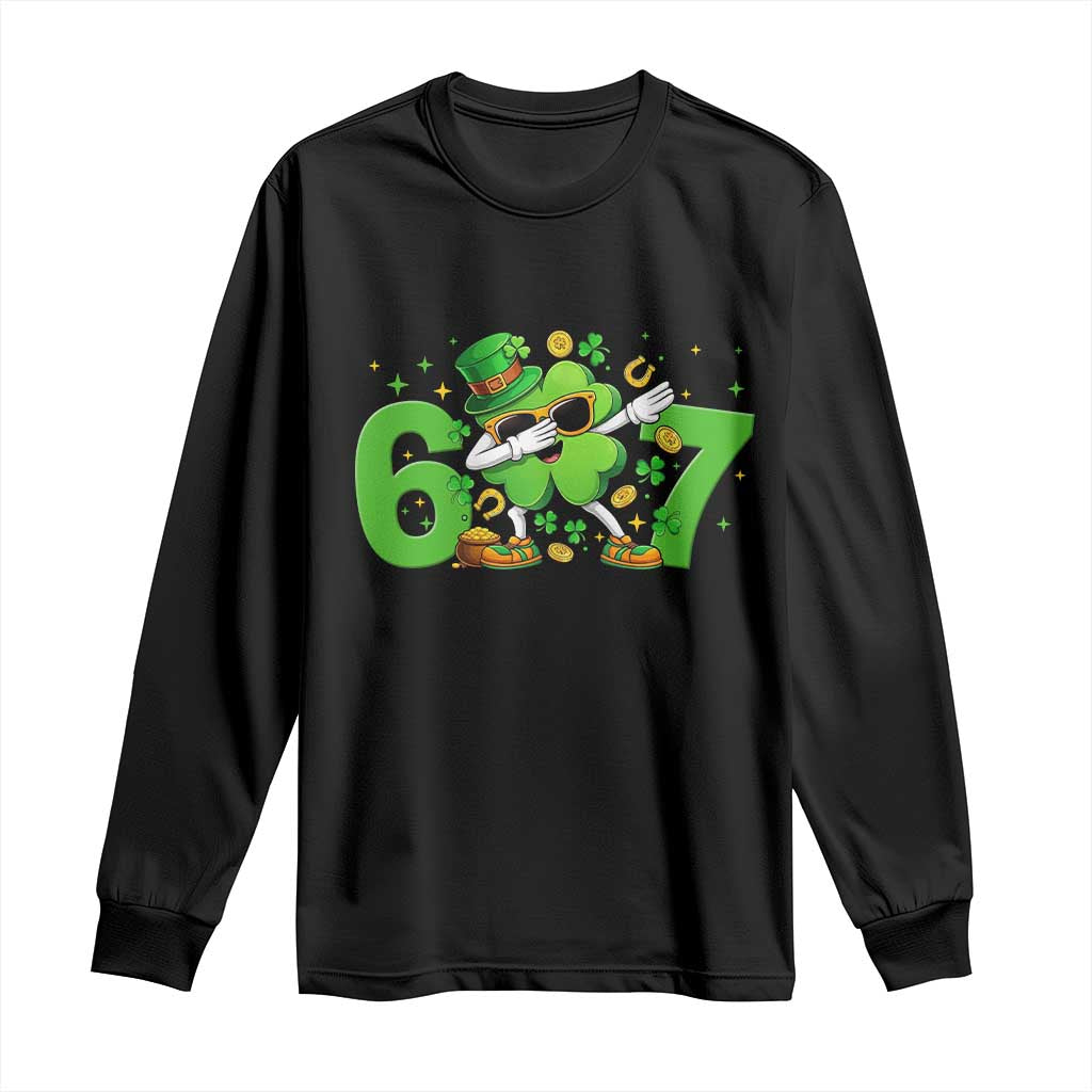Funny Six Seven 67 St Patricks Day Dabbing Shamrock Long Sleeve Shirt