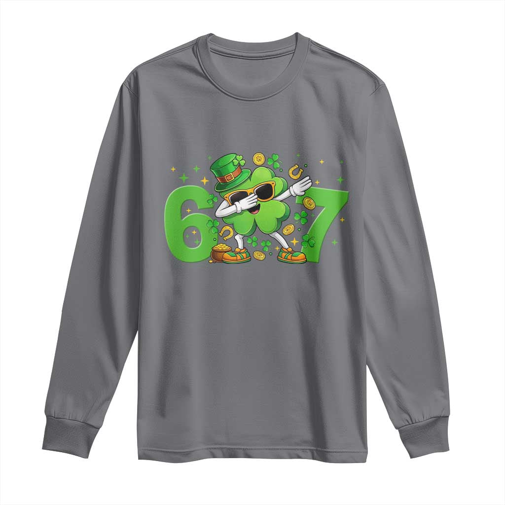 Funny Six Seven 67 St Patricks Day Dabbing Shamrock Long Sleeve Shirt