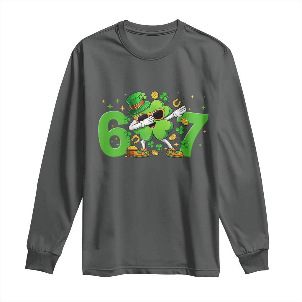 Funny Six Seven 67 St Patricks Day Dabbing Shamrock Long Sleeve Shirt