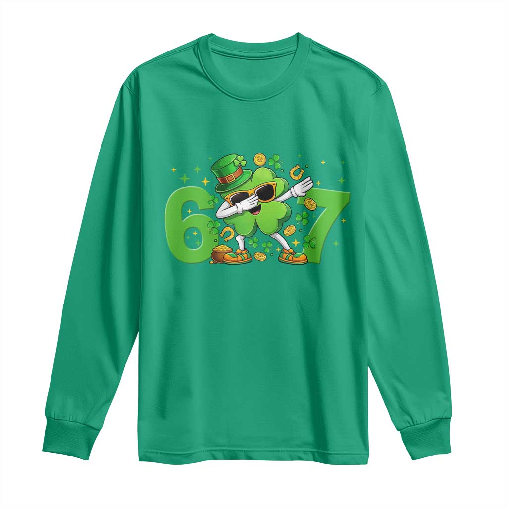 Funny Six Seven 67 St Patricks Day Dabbing Shamrock Long Sleeve Shirt