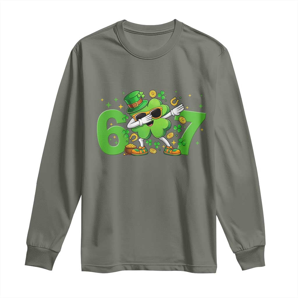 Funny Six Seven 67 St Patricks Day Dabbing Shamrock Long Sleeve Shirt