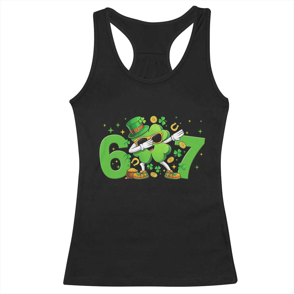 Funny Six Seven 67 St Patricks Day Dabbing Shamrock Racerback Tank Top