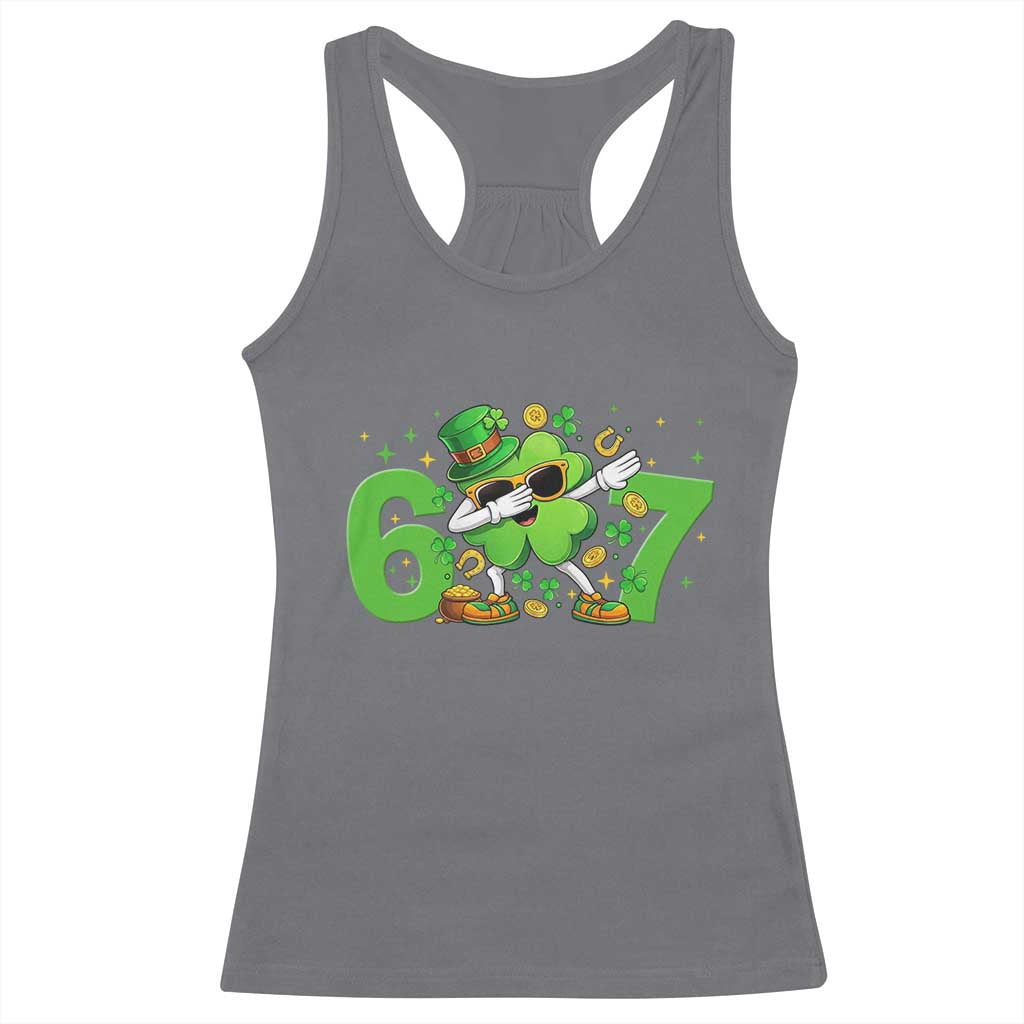 Funny Six Seven 67 St Patricks Day Dabbing Shamrock Racerback Tank Top